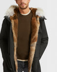 Short Iconic parka in technical cotton and coyote and rabbit fur