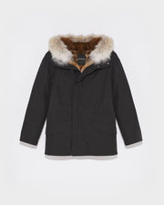 Short Iconic parka in technical cotton and coyote and rabbit fur