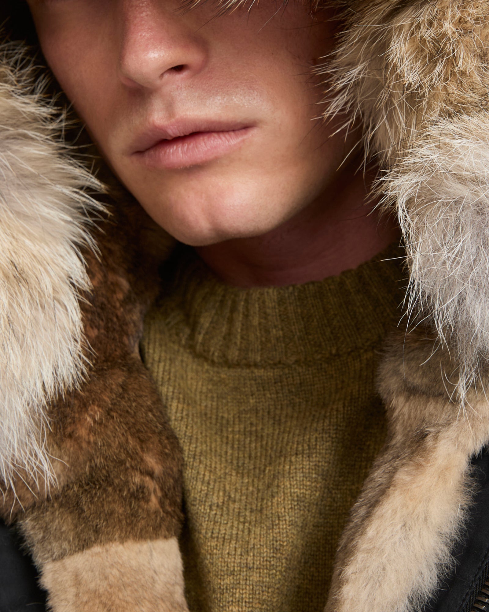 Winter sale & boxing day  -Short Iconic parka in technical cotton and coyote and rabbit fur
