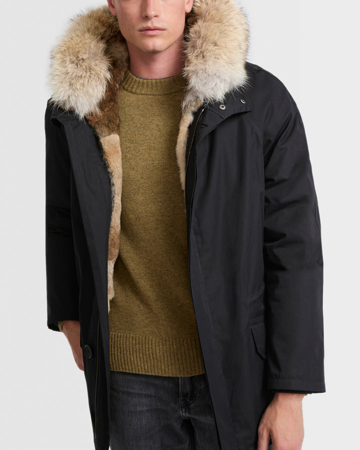 Winter sale & boxing day  -Short Iconic parka in technical cotton and coyote and rabbit fur