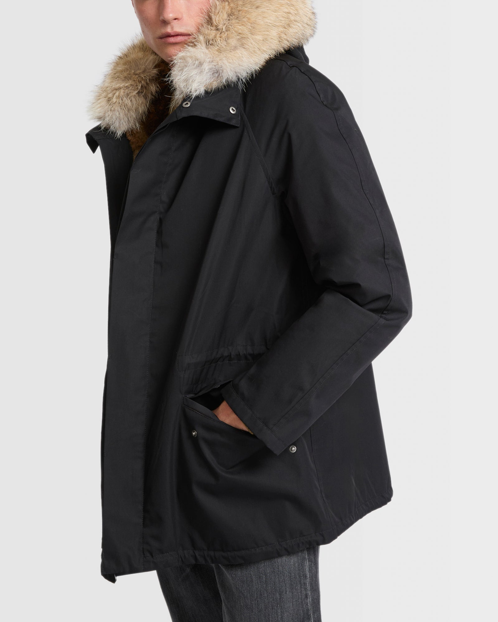 Winter sale & boxing day  -Short Iconic parka in technical cotton and coyote and rabbit fur