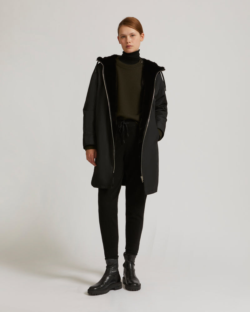 Long reversible coat in mink fur and technical fabric - black - Yves Salomon