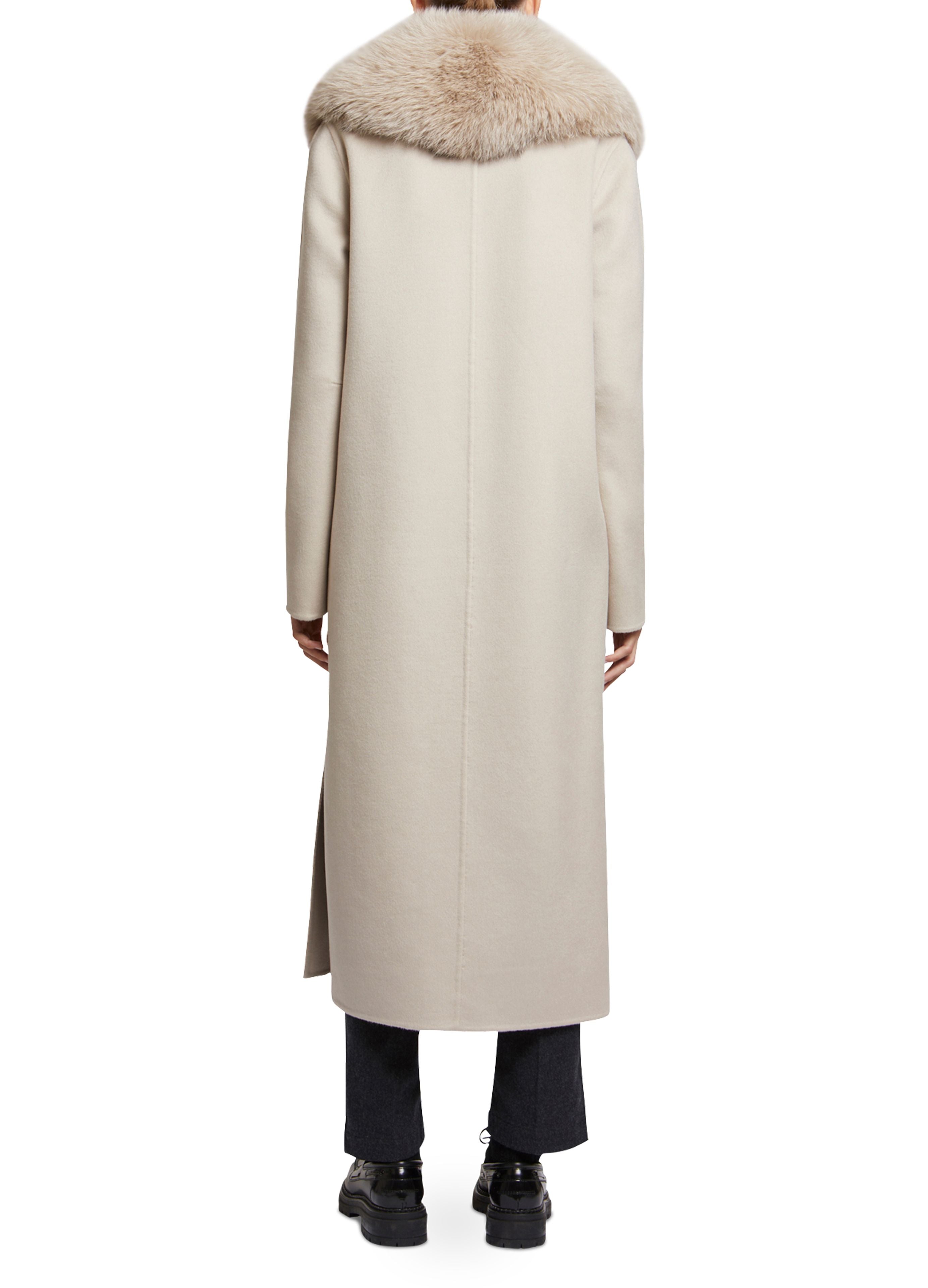 Long cashmere coat with fox fur collar - beige - Yves Salomon