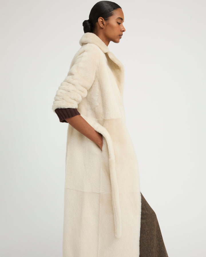 Long reversible belted shearling coat -Yves Salomon