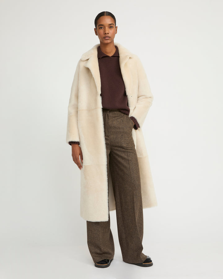 Long reversible belted shearling coat -Yves Salomon