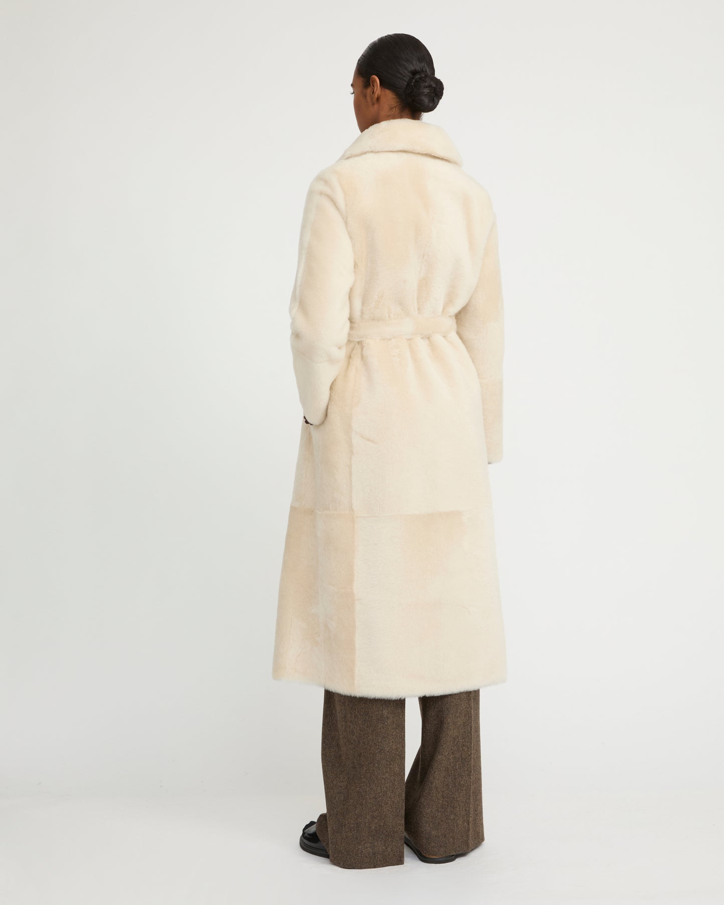 Long reversible belted shearling coat -Yves Salomon