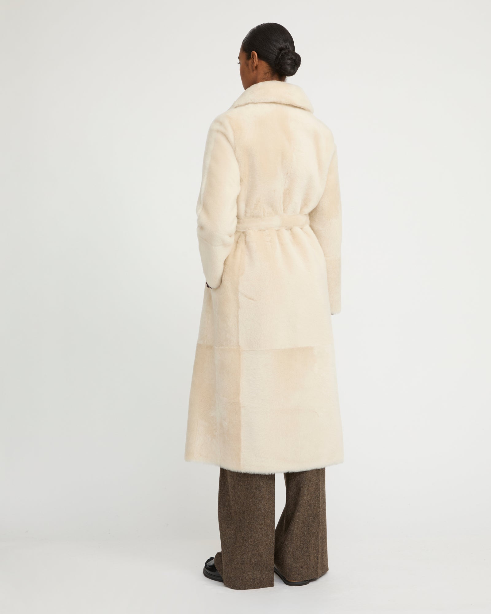 Long reversible belted shearling coat -Yves Salomon
