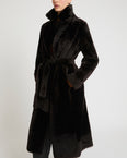 Long reversible belted shearling coat