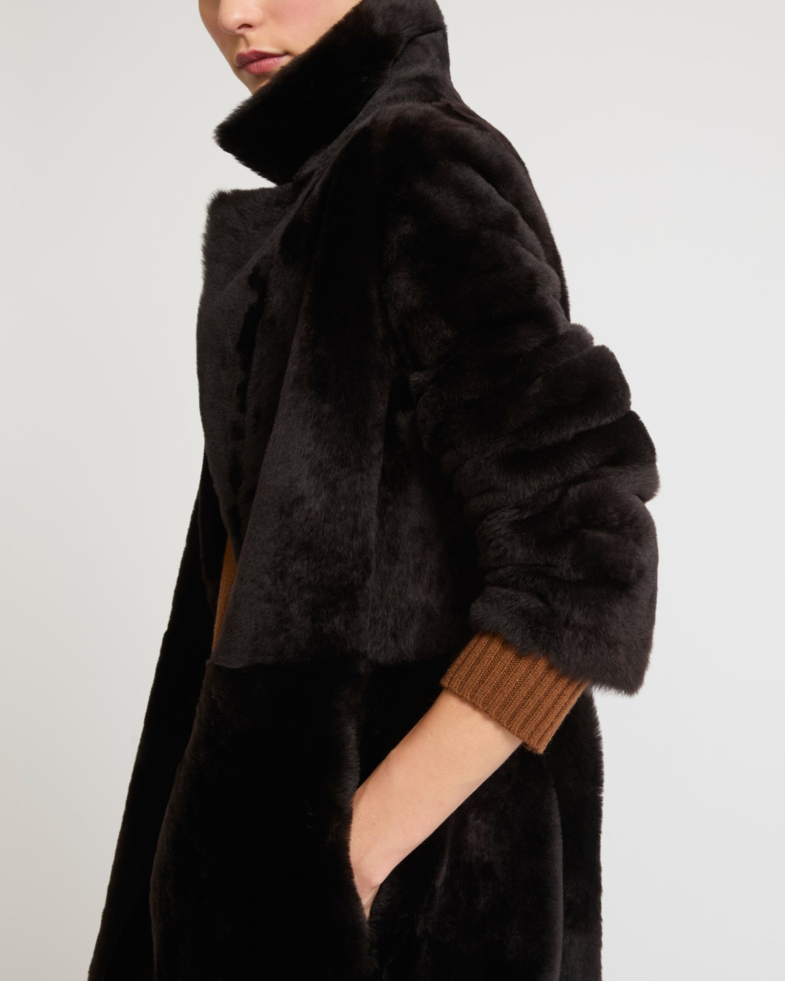 Long reversible belted shearling coat -Yves Salomon