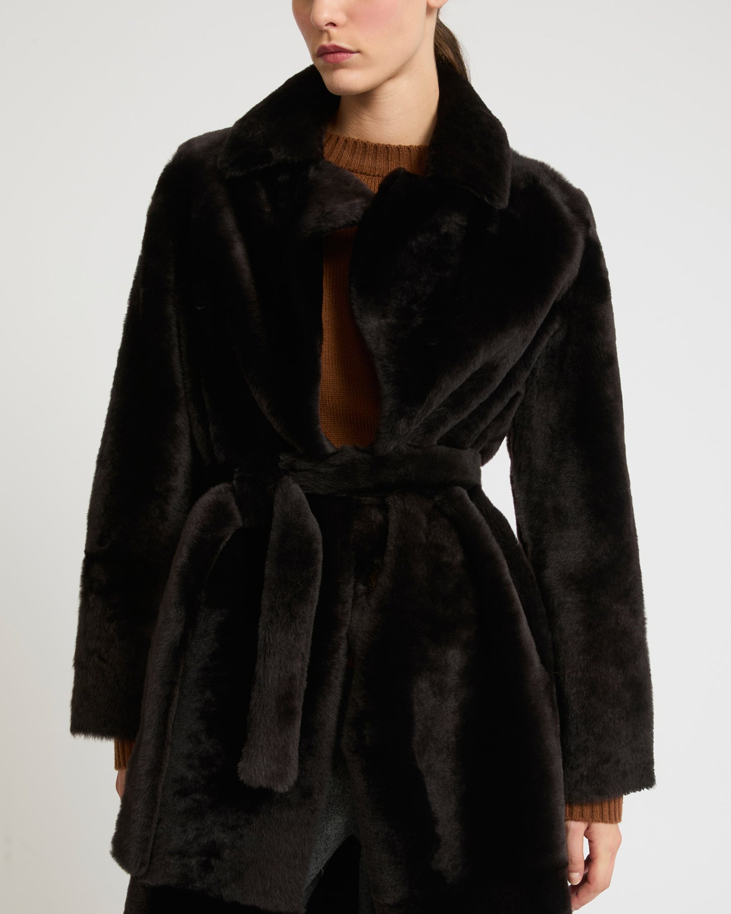 Long reversible belted shearling coat -Yves Salomon