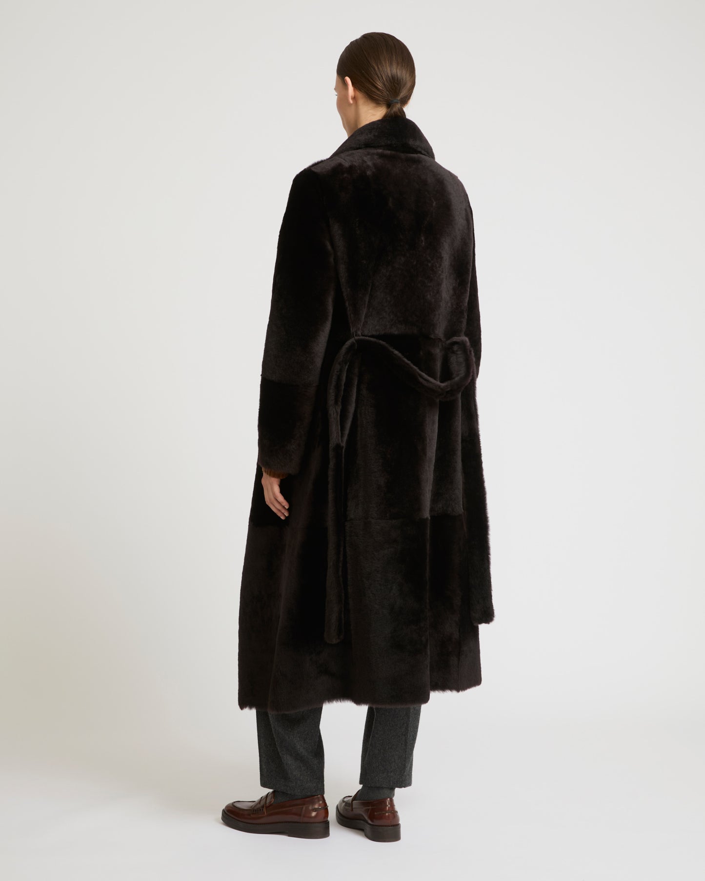 Long reversible belted shearling coat -Yves Salomon