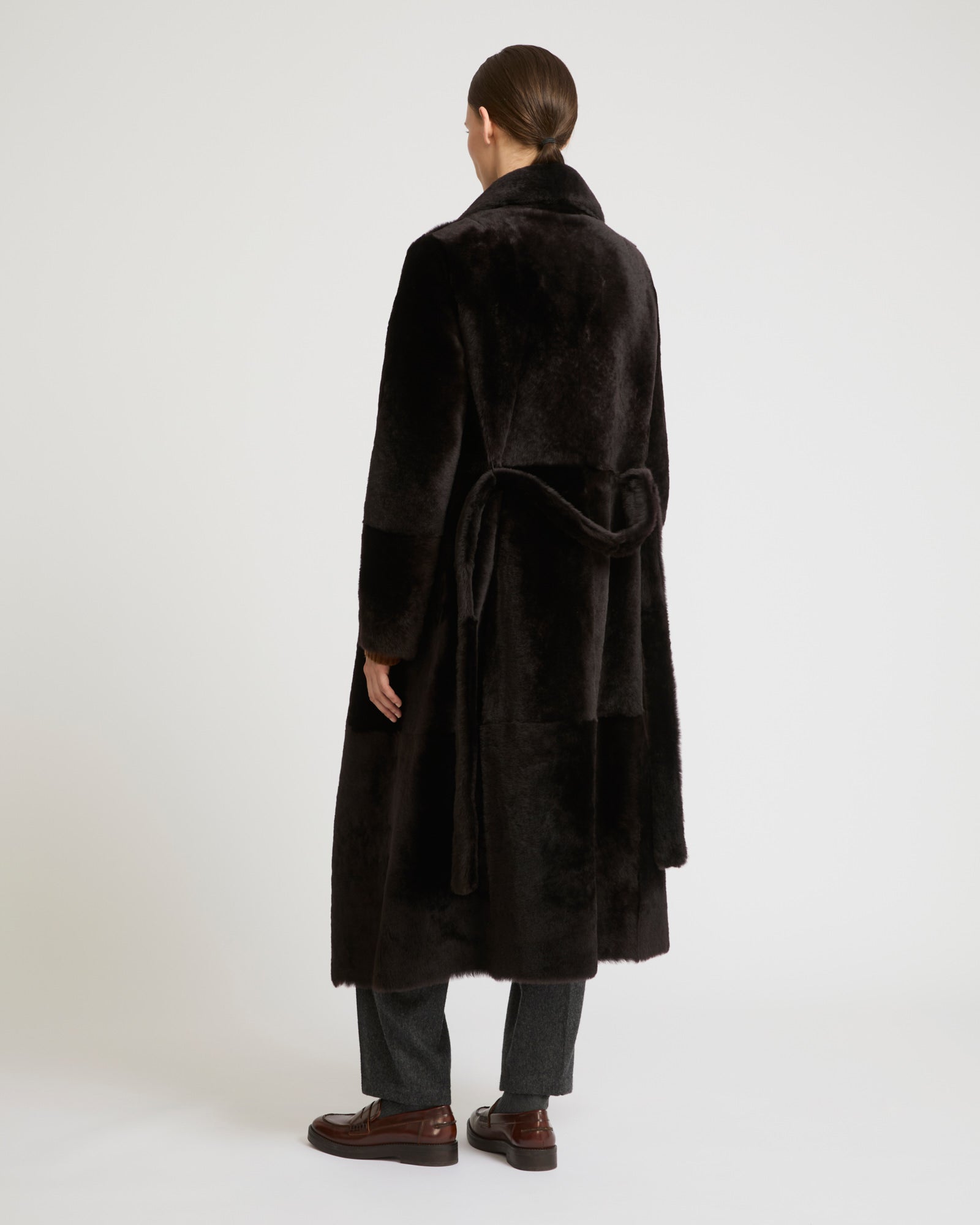 Long reversible belted shearling coat -Yves Salomon