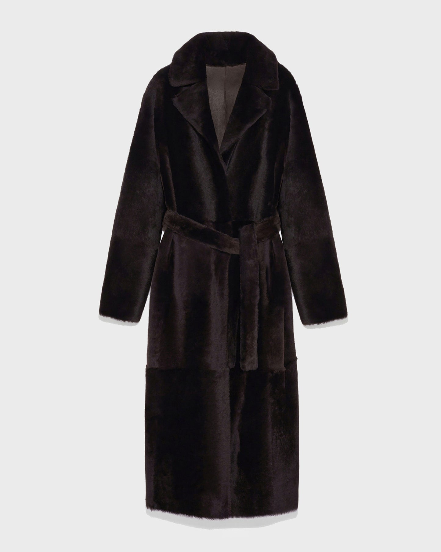 Long reversible belted shearling coat -Yves Salomon