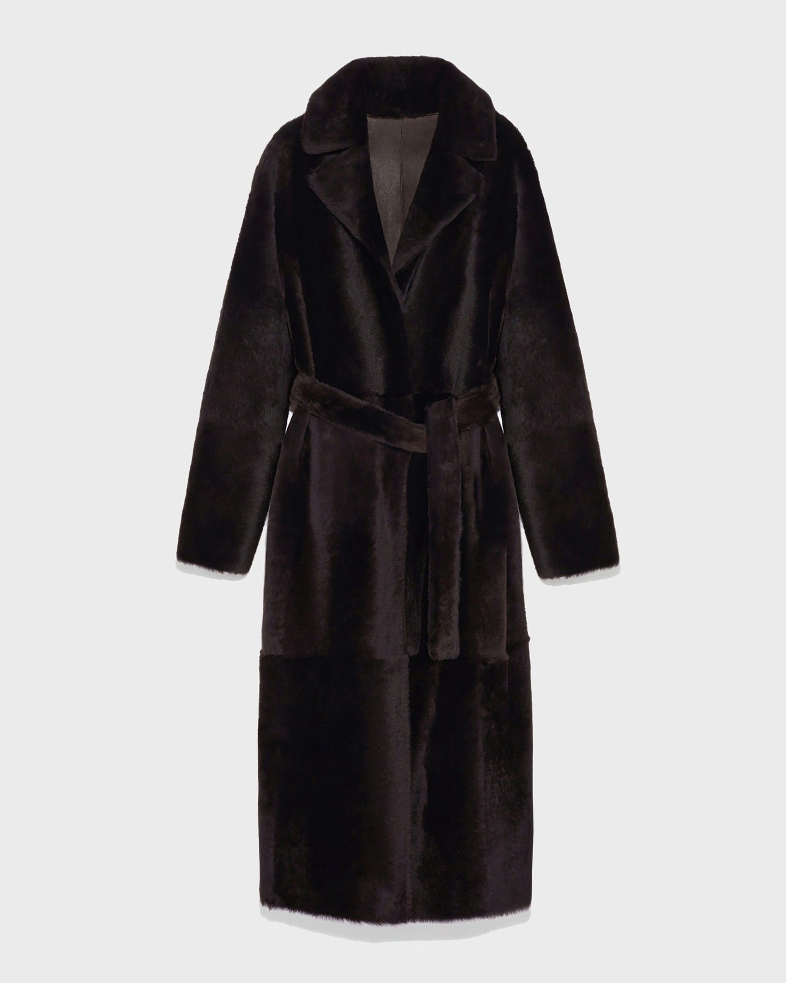 Long reversible belted shearling coat -Yves Salomon
