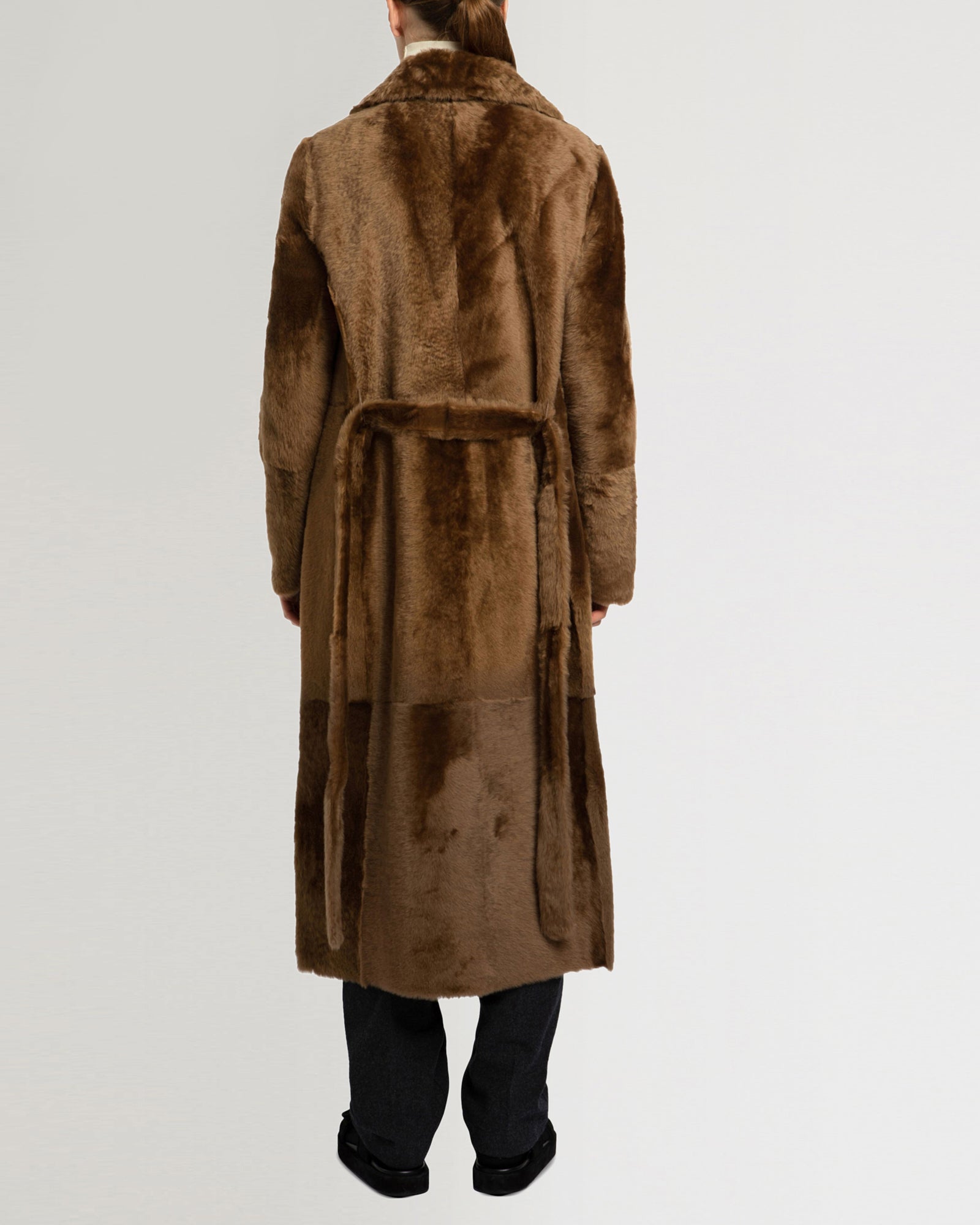 【最終値下げ】BR12247COAT, MAN'S COMBATTROPICAL Long reversible belted shearling coat - camel - Yves Salomon