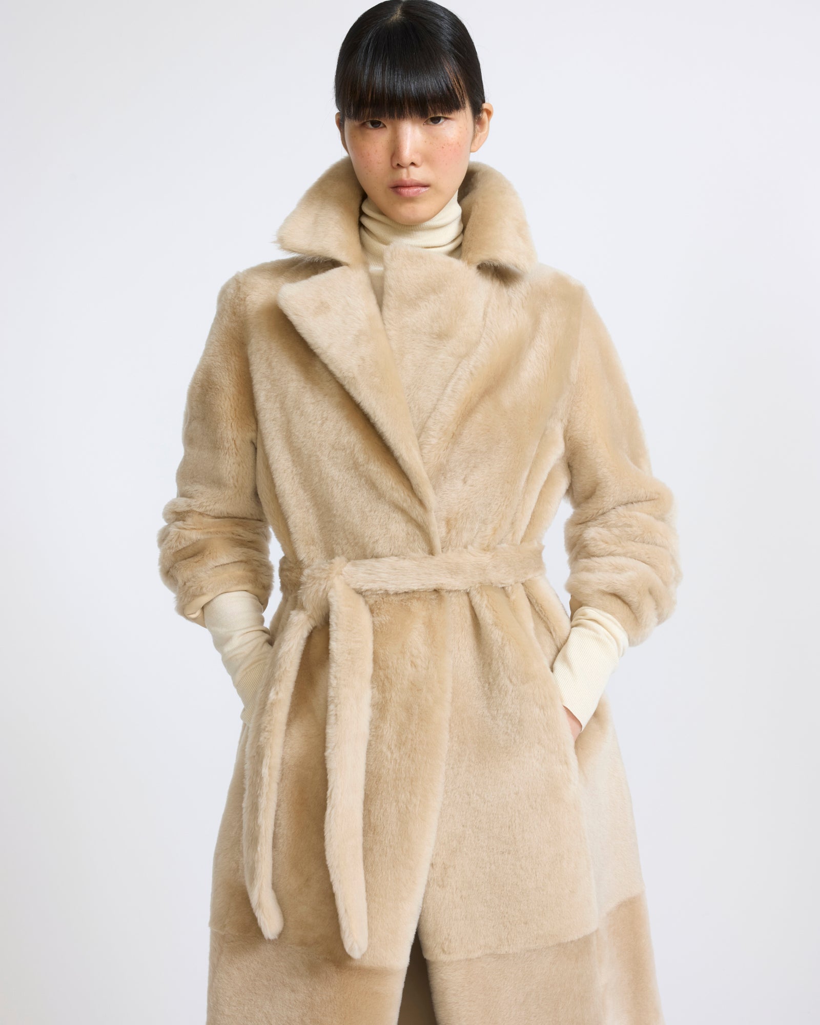 Reversible belted long shearling coat - Yves Salomon - New Fall/Winter Collection