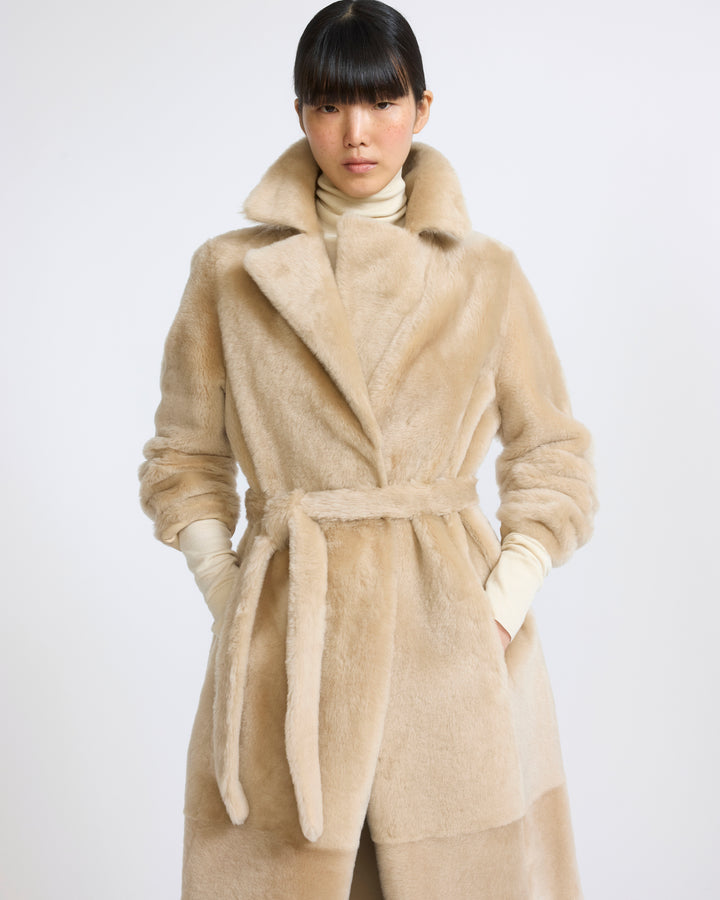 Reversible belted long shearling coat - Yves Salomon - New Fall/Winter Collection