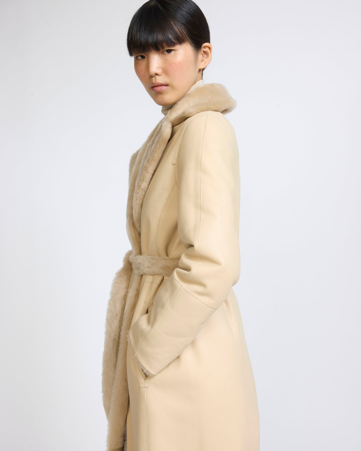 Reversible belted long shearling coat - Yves Salomon - New Fall/Winter Collection