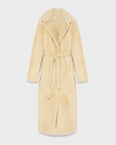 Long reversible belted shearling coat