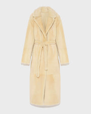Long reversible belted shearling coat