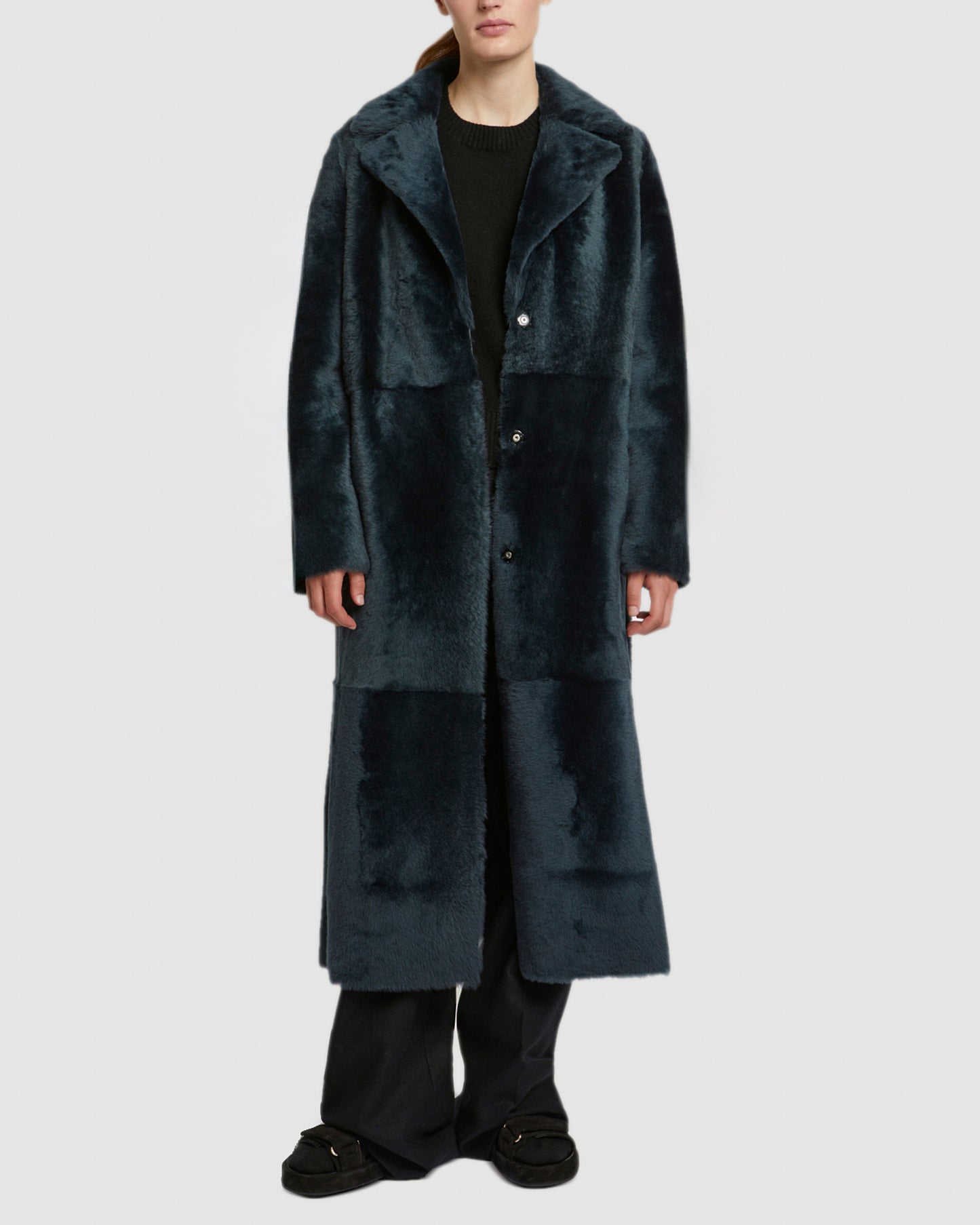 Long reversible belted shearling coat -Yves Salomon