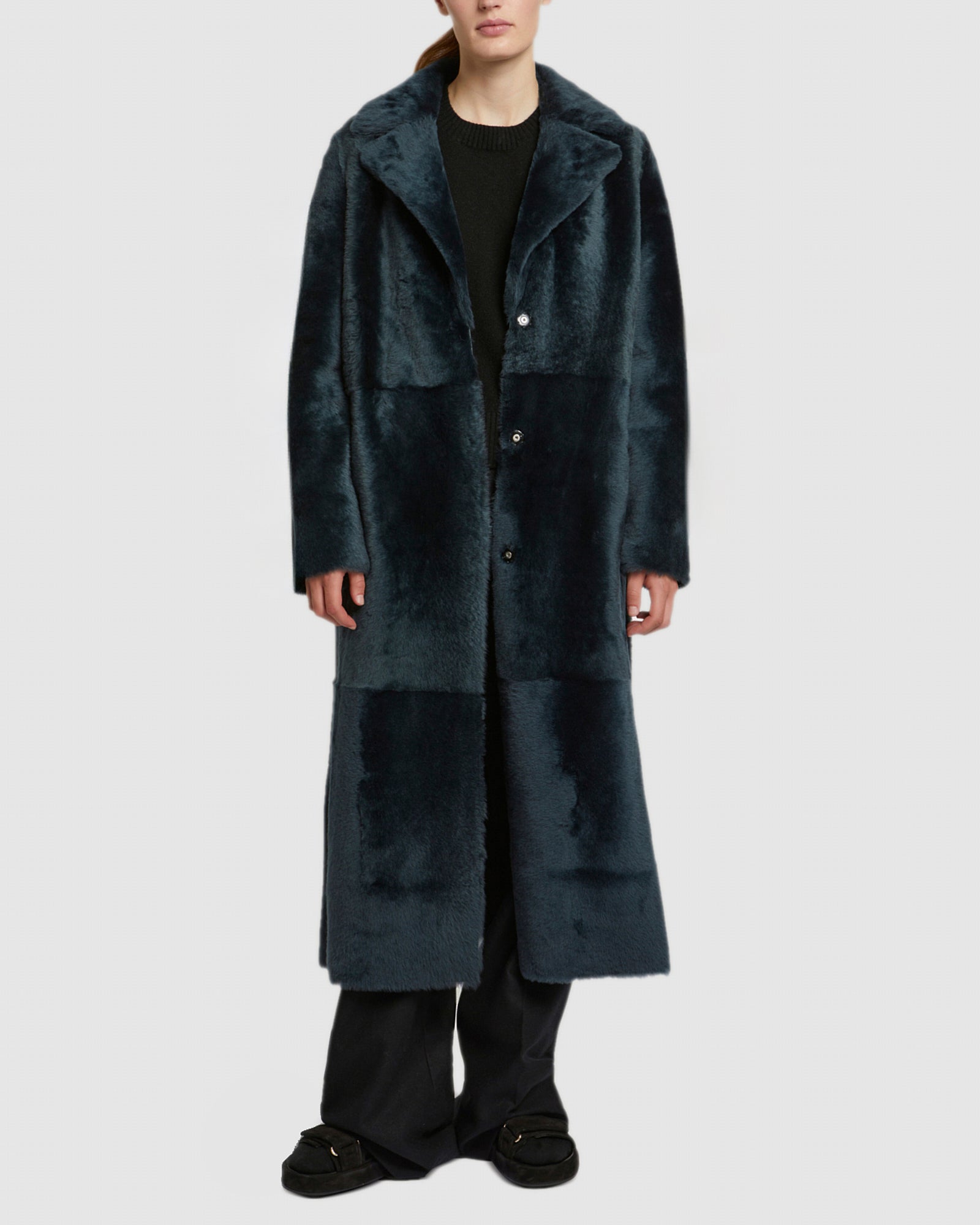 Long reversible belted shearling coat -Yves Salomon