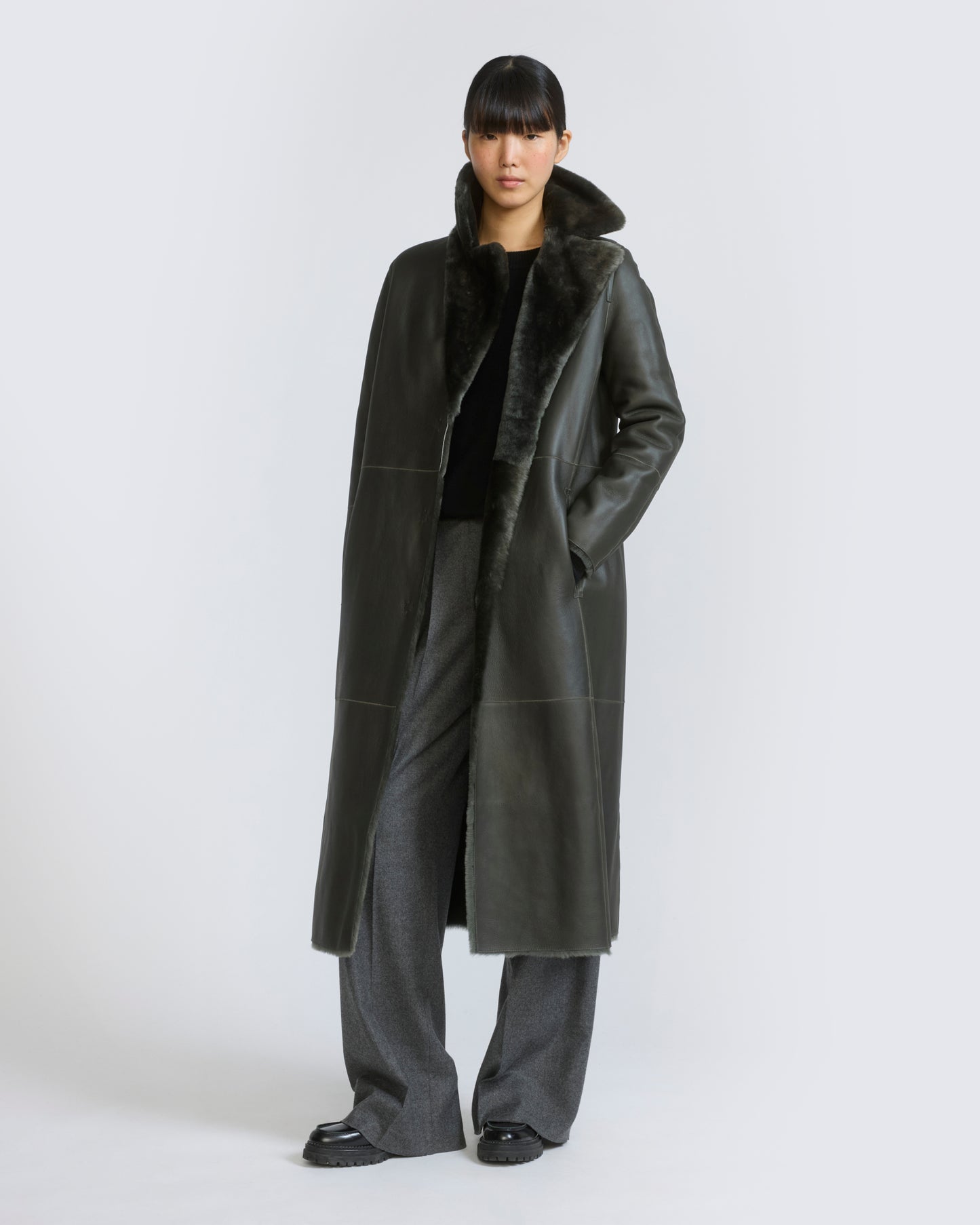 Reversible belted long shearling coat - Yves Salomon - New Fall/Winter Collection
