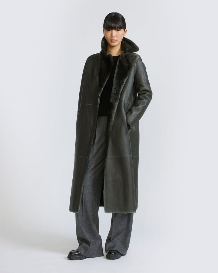 Reversible belted long shearling coat - Yves Salomon - New Fall/Winter Collection