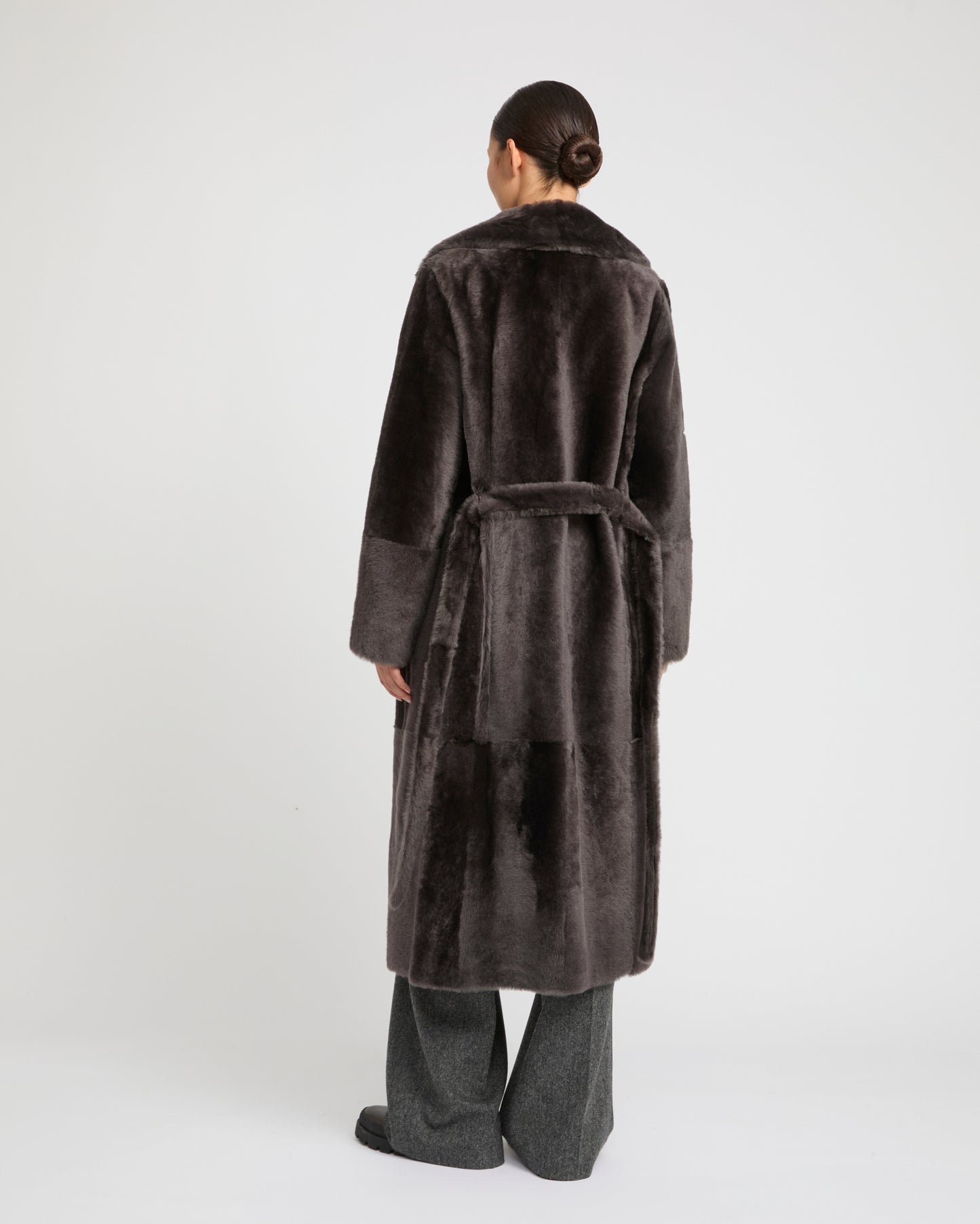Long reversible belted shearling coat -Yves Salomon