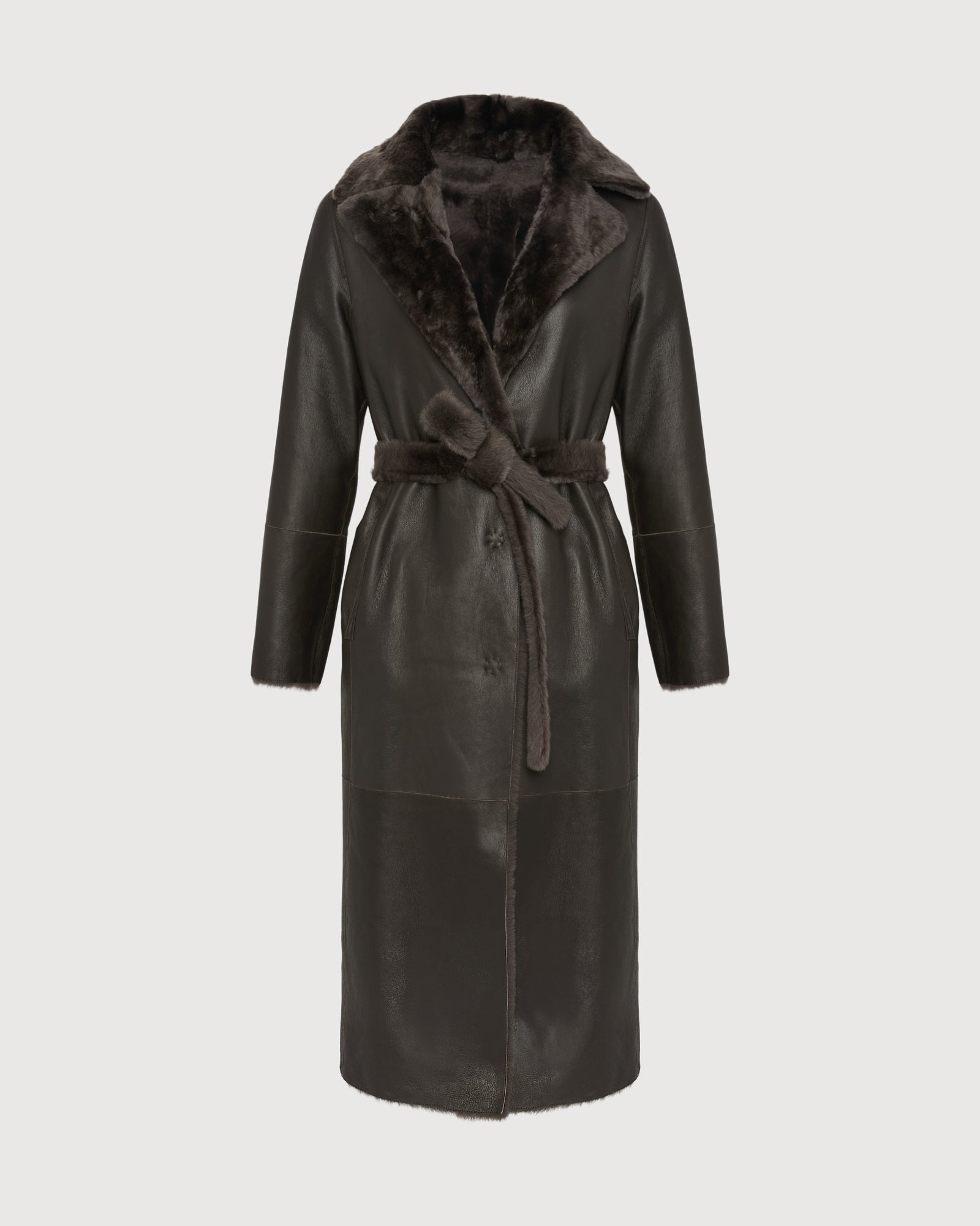 Long reversible belted shearling coat -Yves Salomon