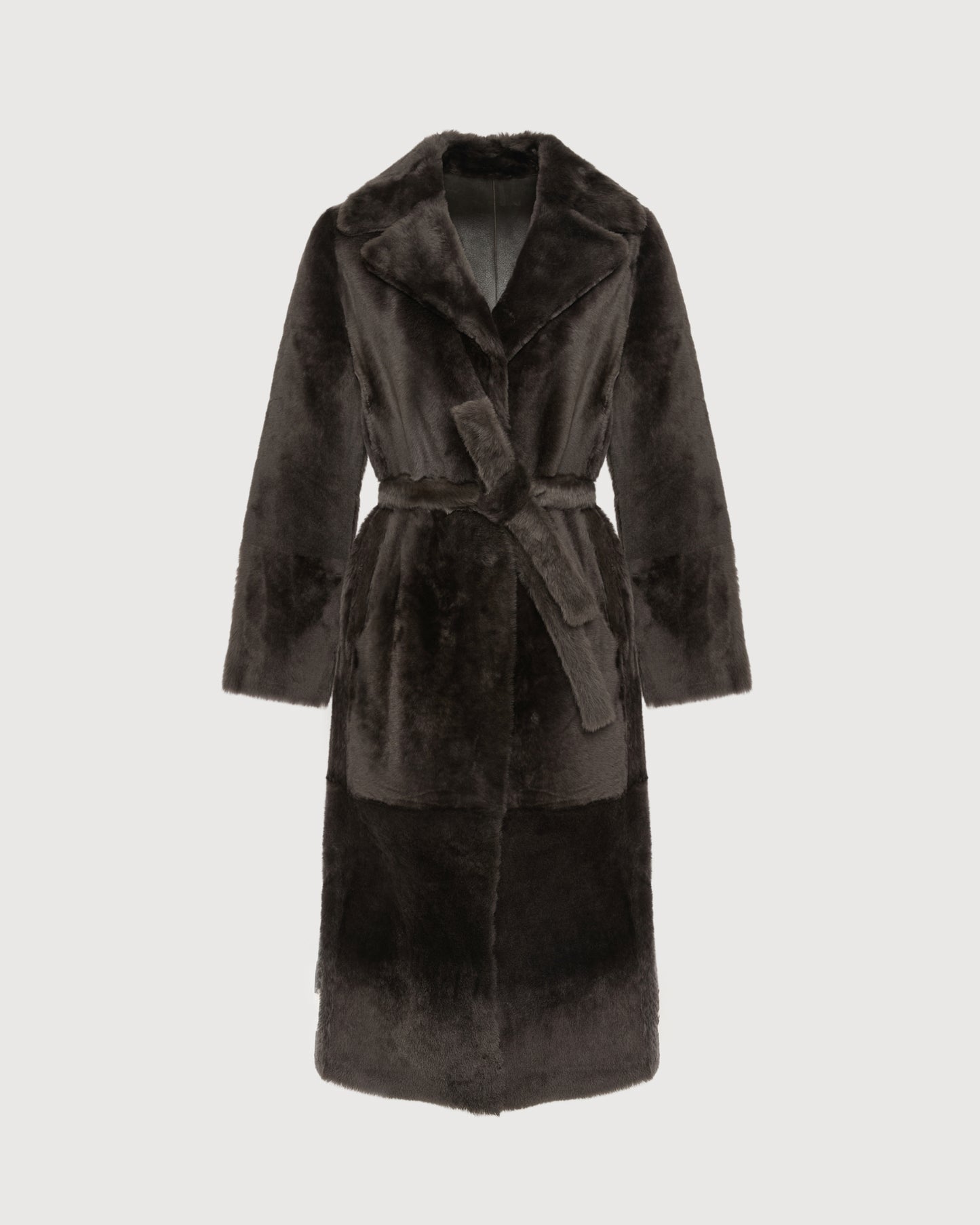 Long reversible belted shearling coat -Yves Salomon