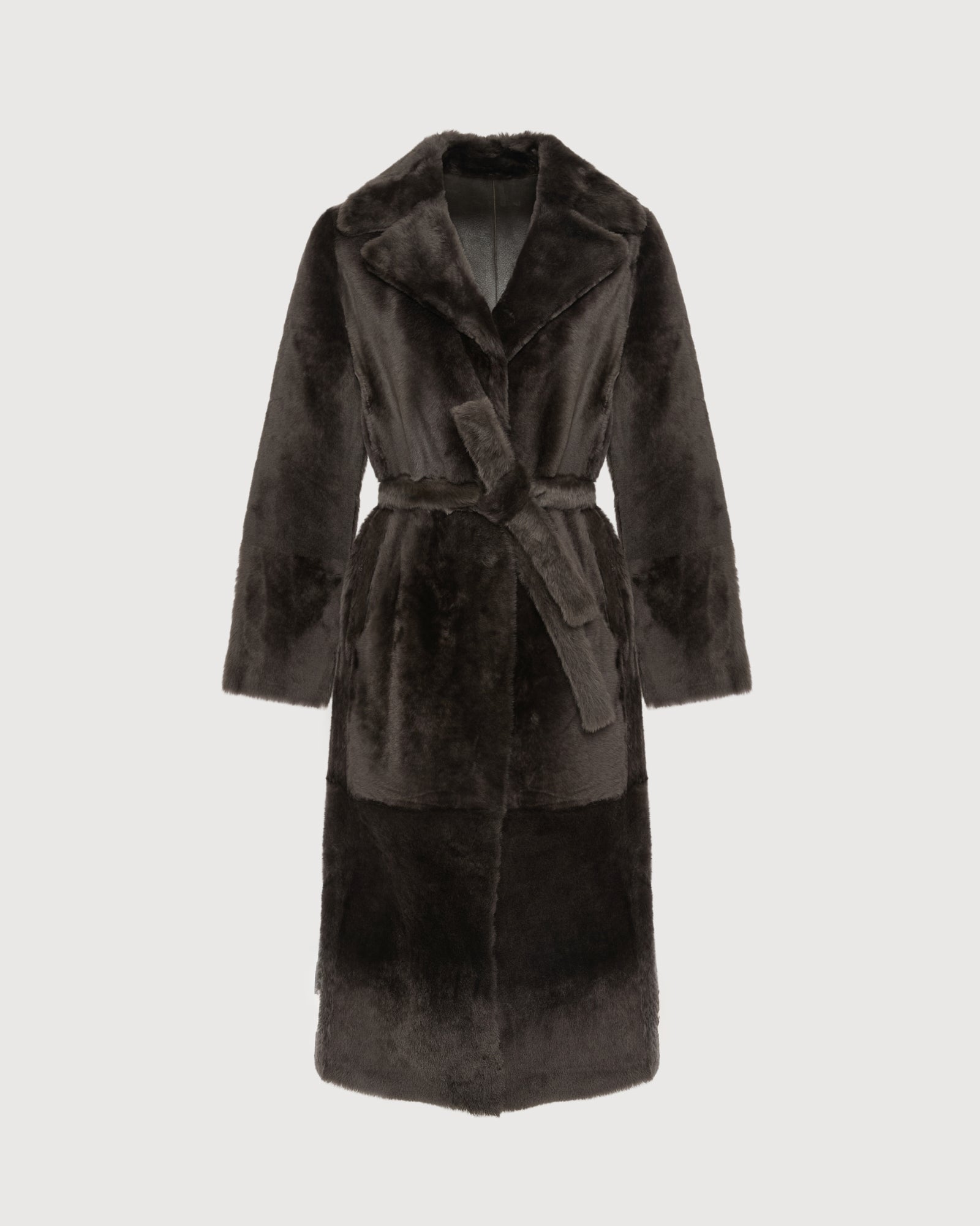 Long reversible belted shearling coat -Yves Salomon