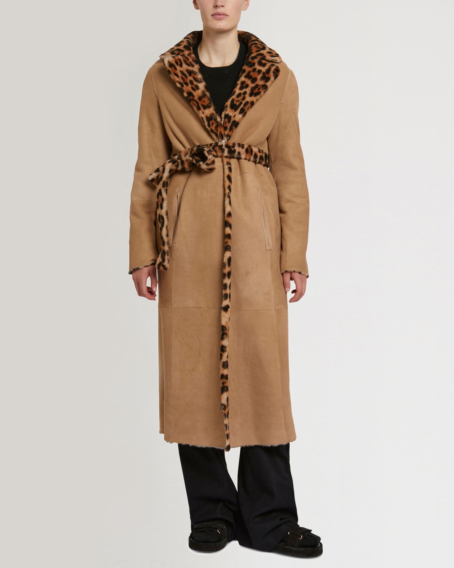 Long reversible belted shearling coat -Yves Salomon