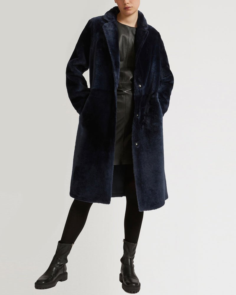 Reversible merino shearling coat