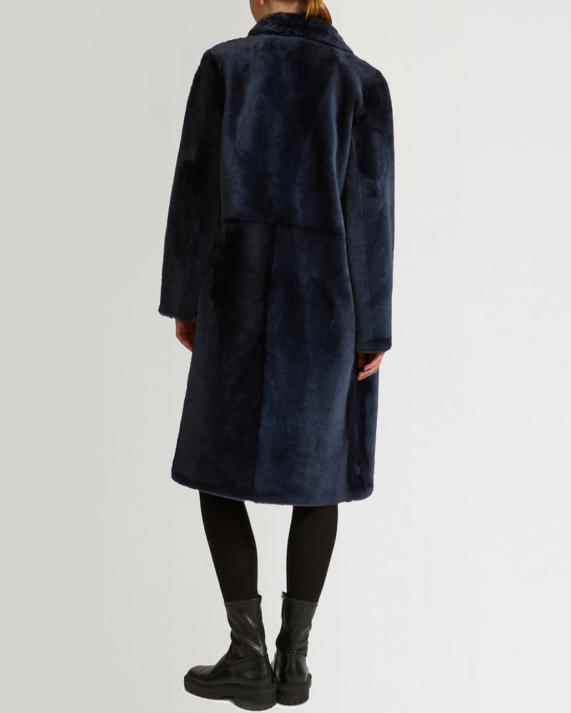 Reversible merino shearling coat