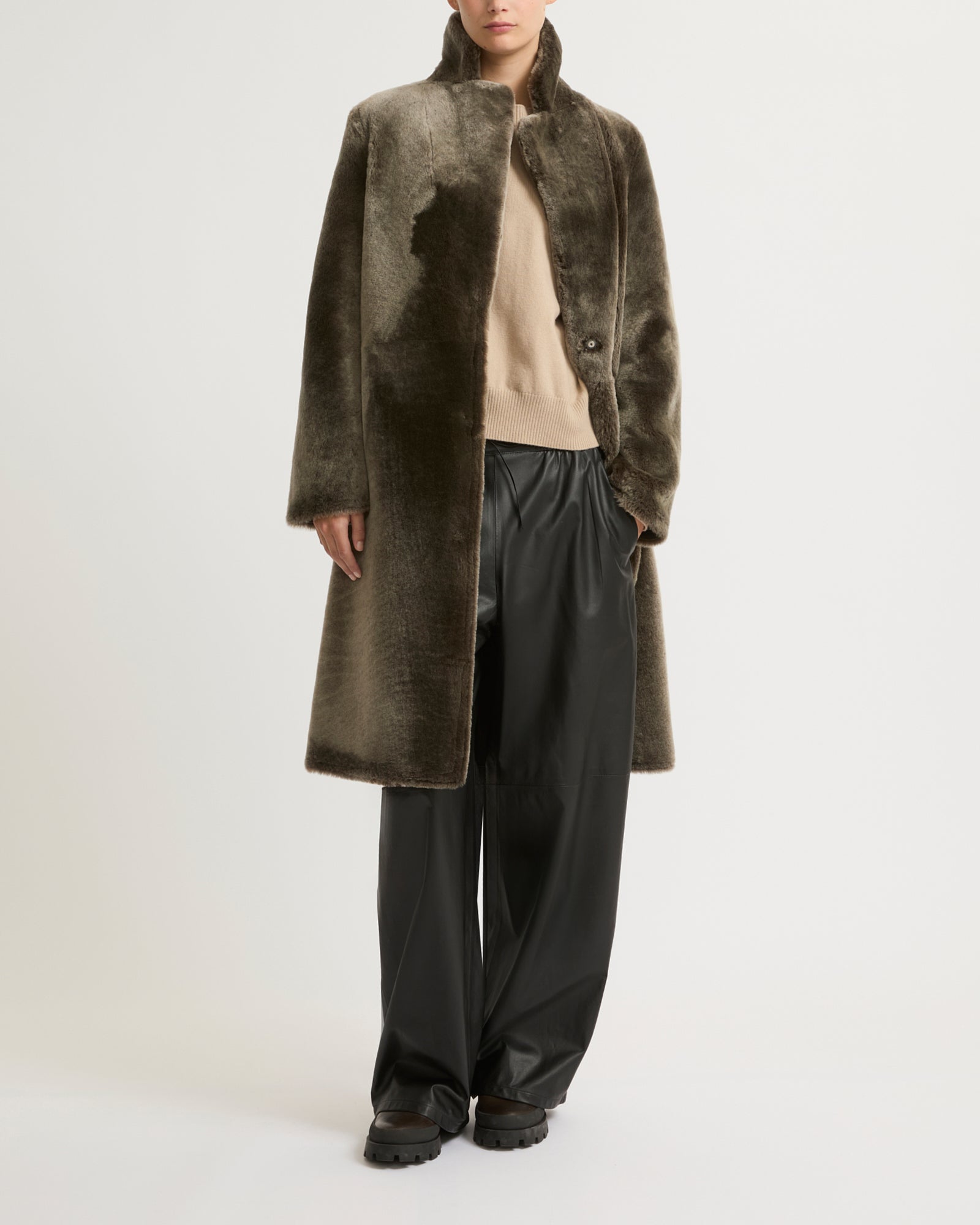 Reversible merino lambskin coat - grey - Yves Salomon – Yves