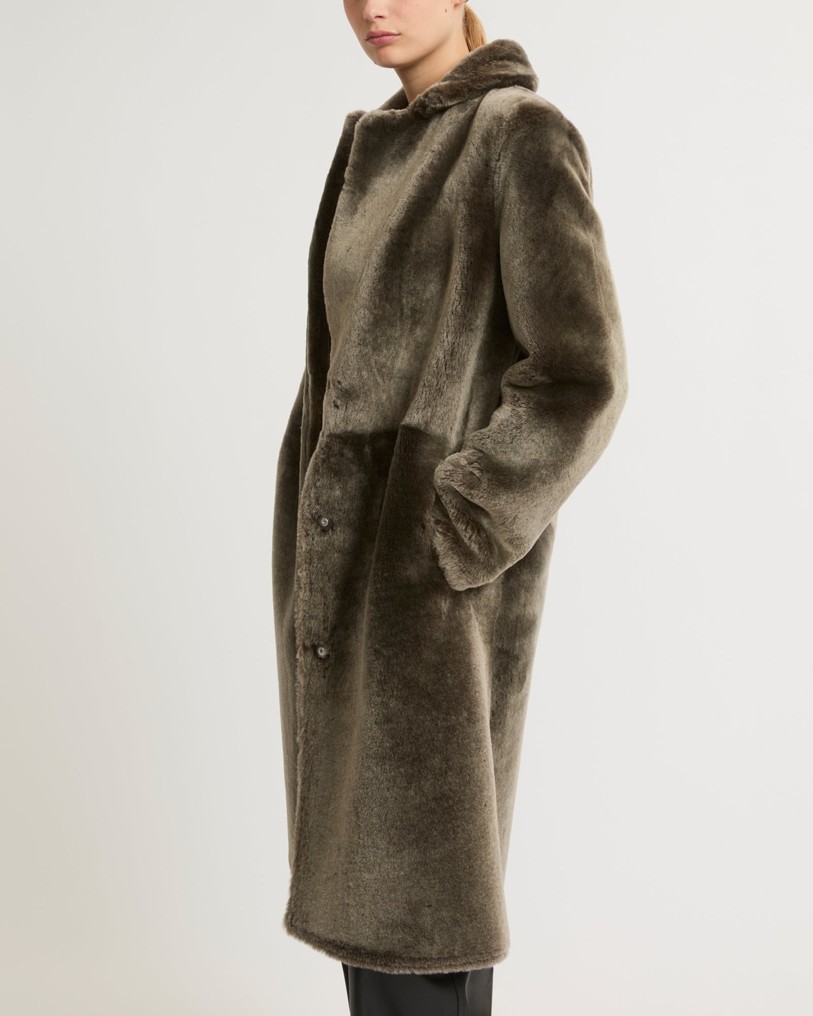 Reversible merino lambskin coat - grey - Yves Salomon – Yves