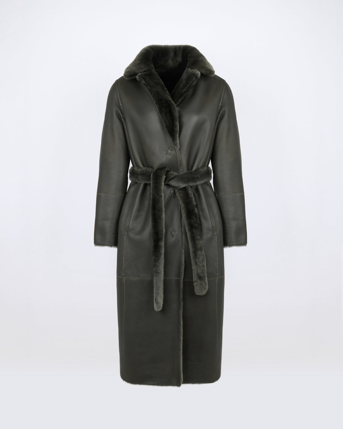 Reversible belted long shearling coat - Yves Salomon - New Fall/Winter Collection