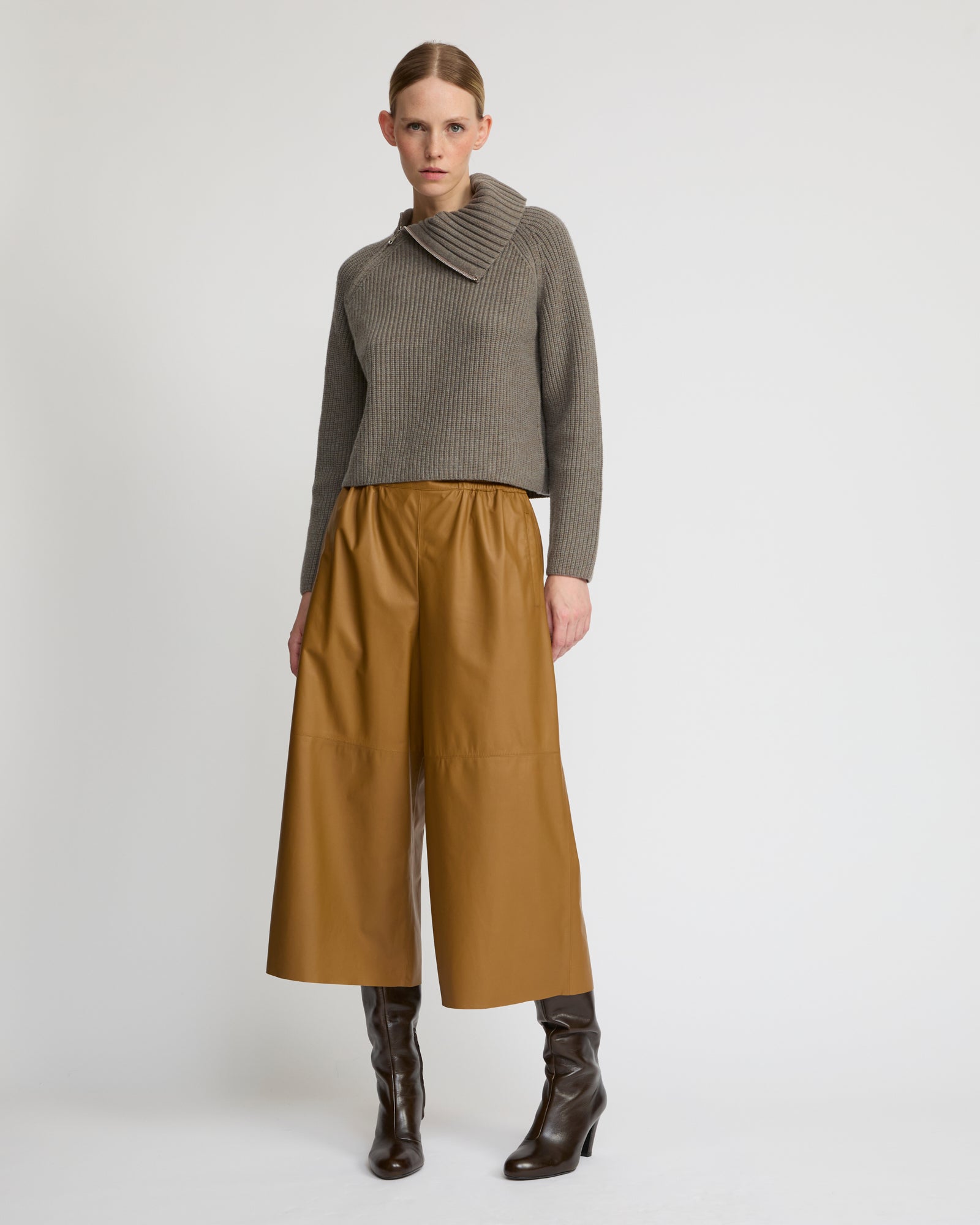 Culottes in fine lamb leather - camel -Yves Salomon – Yves Salomon UK