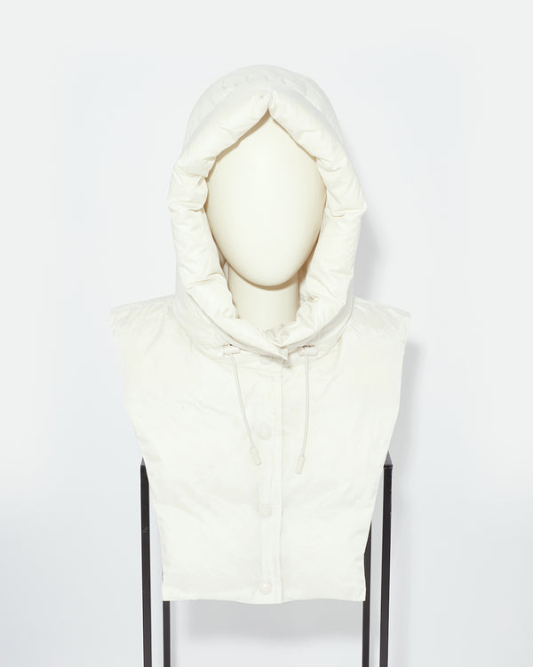 Padded hood bib in water-repellent technical fabric