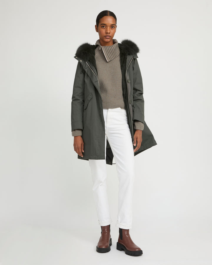 Long Iconic parka in waterproof cotton blend with fox and rabbit fur