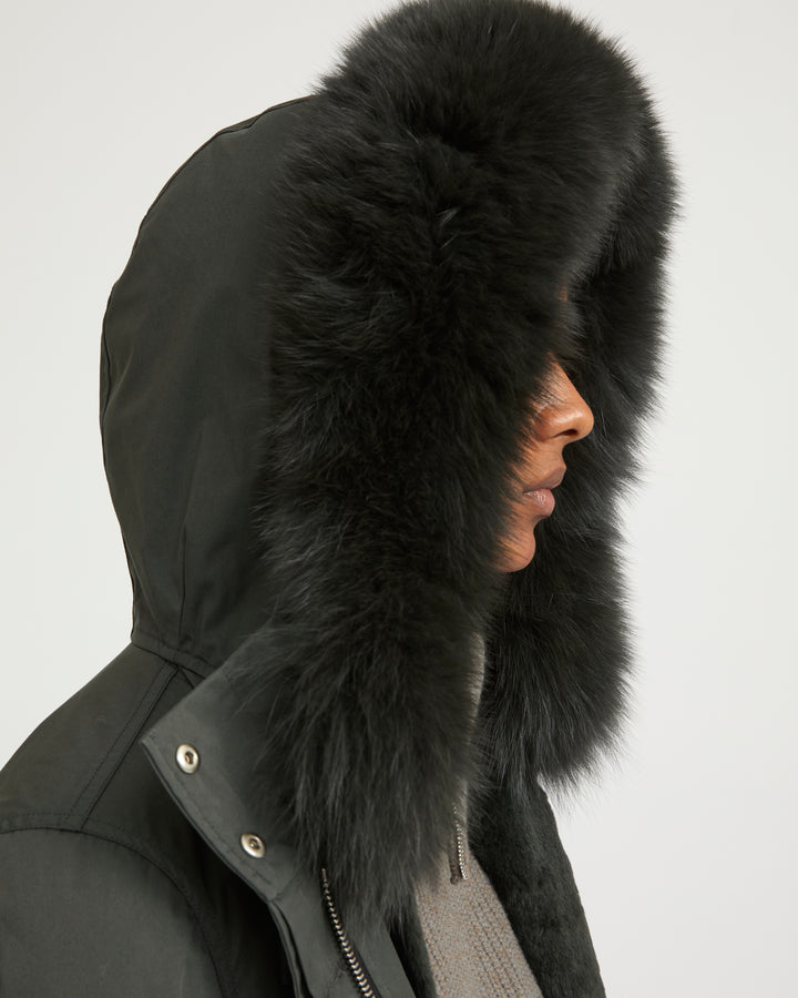Long Iconic parka in waterproof cotton blend with fox and rabbit fur