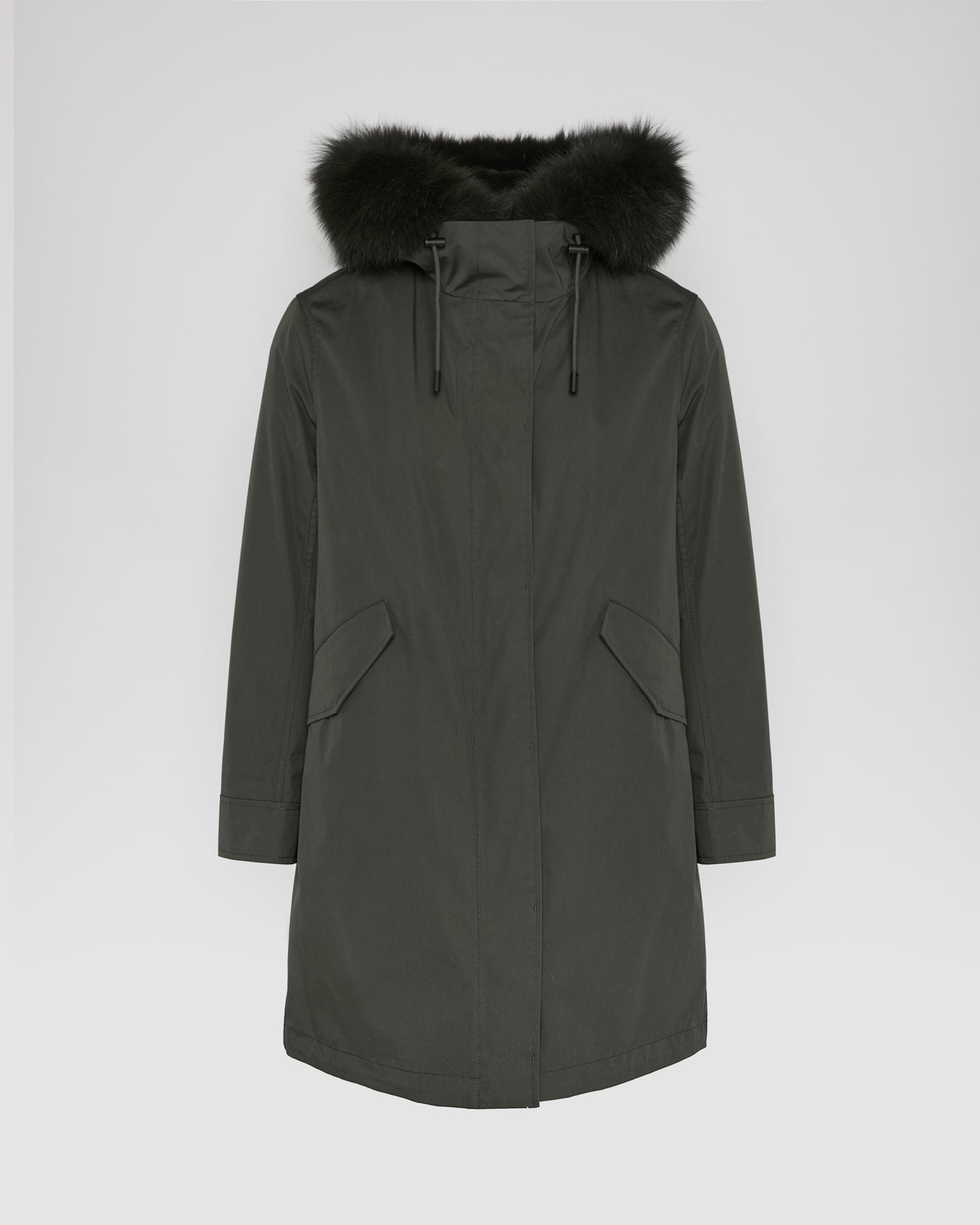Long Iconic parka in waterproof cotton blend with fox and rabbit fur