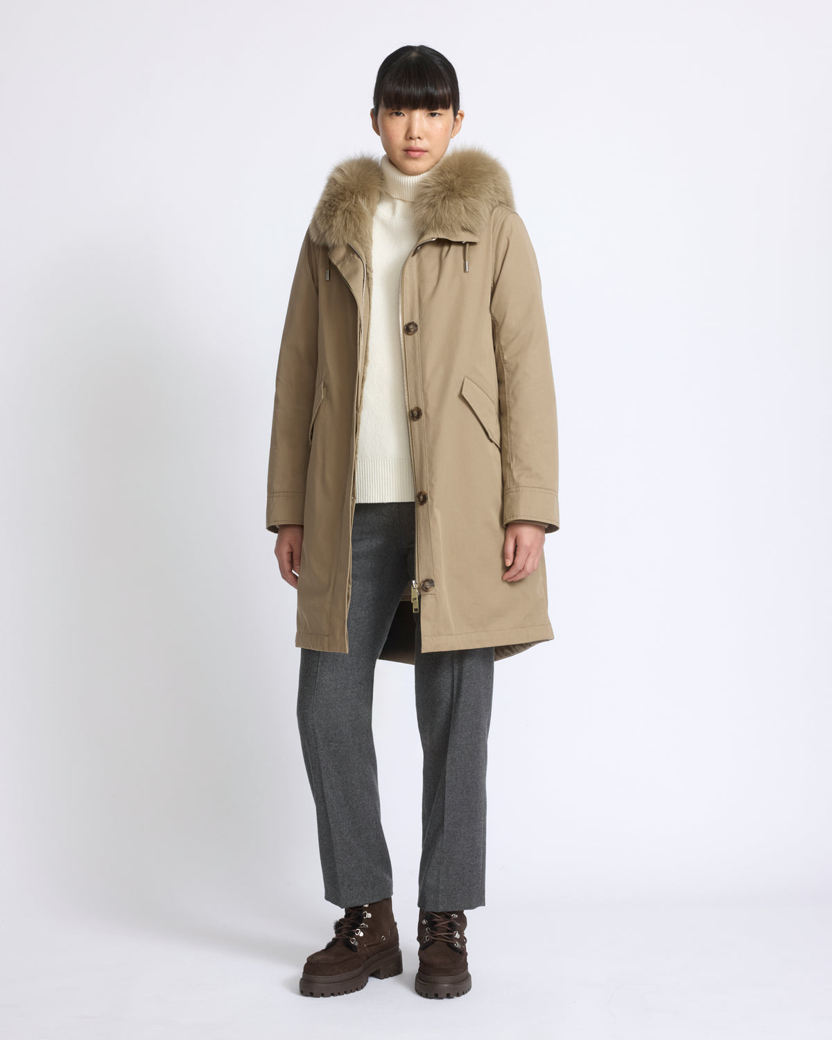 Long Iconic parka in waterproof cotton blend with fox and rabbit fur - Yves Salomon - New Fall/Winter Collection