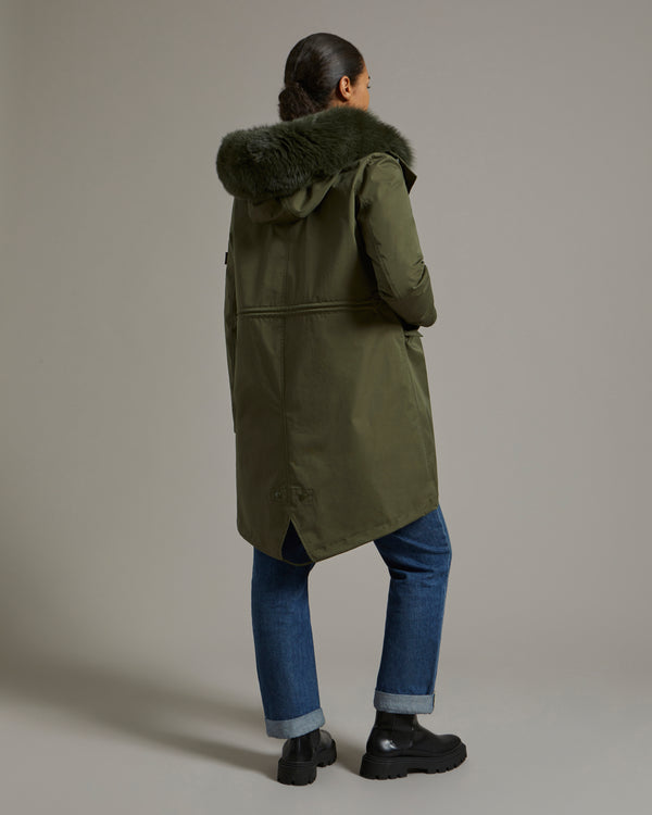 Regular parka in waterproof cotton blend with fox and rabbit fur - khaki - Yves Salomon