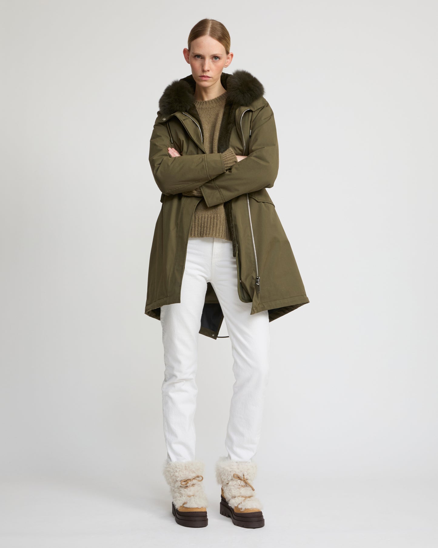 Long Iconic parka in waterproof cotton blend with fox and rabbit fur