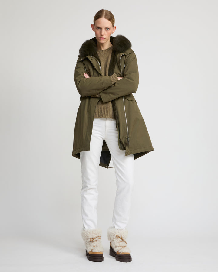 Long Iconic parka in waterproof cotton blend with fox and rabbit fur