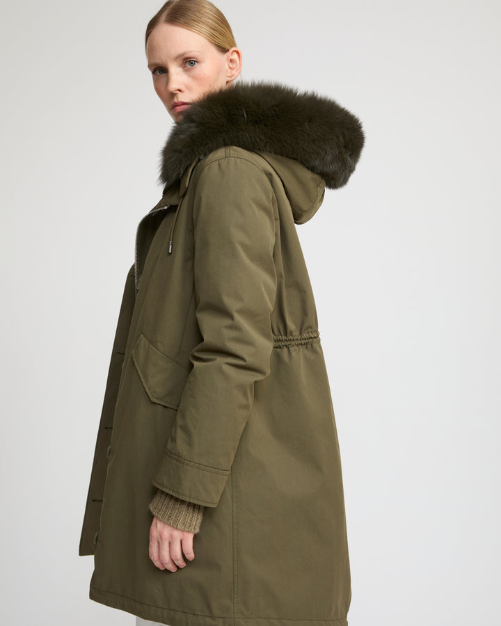 Long Iconic parka in waterproof cotton blend with fox and rabbit fur