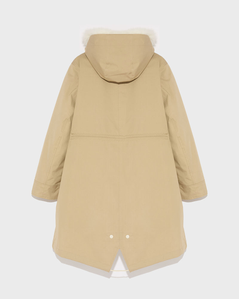 Long Iconic parka in waterproof cotton blend with fox and rabbit fur