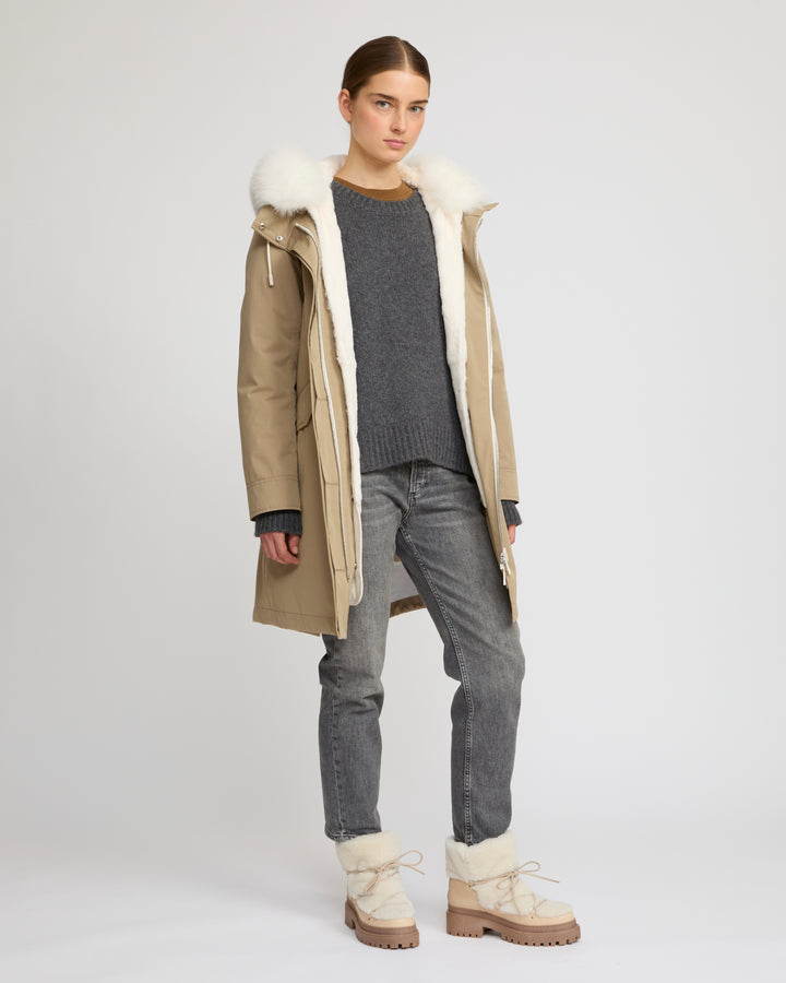 Long Iconic parka in waterproof cotton blend with fox and rabbit fur